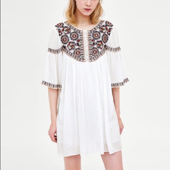 zara plumetis embroidered dress White Nature Embroidered Lace Dress – MOISELLE main image 0